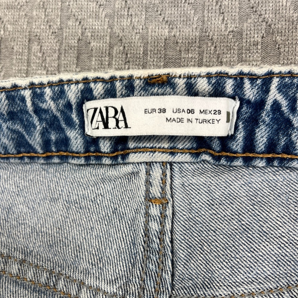 Bootcut ZARA High Rise Flare Jeans Women 25X34 Distressed Split Hem light wash - Picture 2 of 10